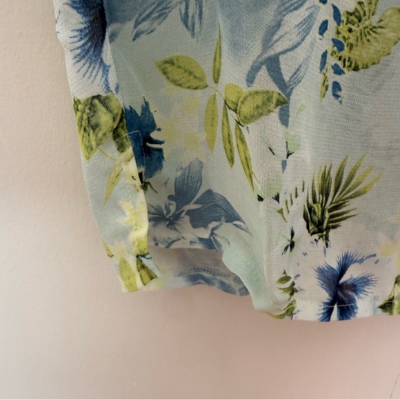 Vintage Hawaiian Sheer Short Sleeve Button Up Floral Blue and Green Shirt Sz 10 - Picture 6 of 6